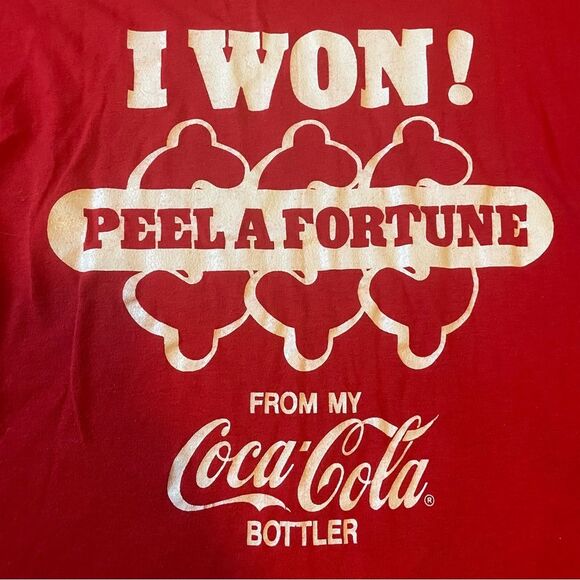 Vintage 1980s Coca Cola Tee Men’s Peel A Fortune I Won Logo Shirt Coke Is It! - Picture 3 of 8
